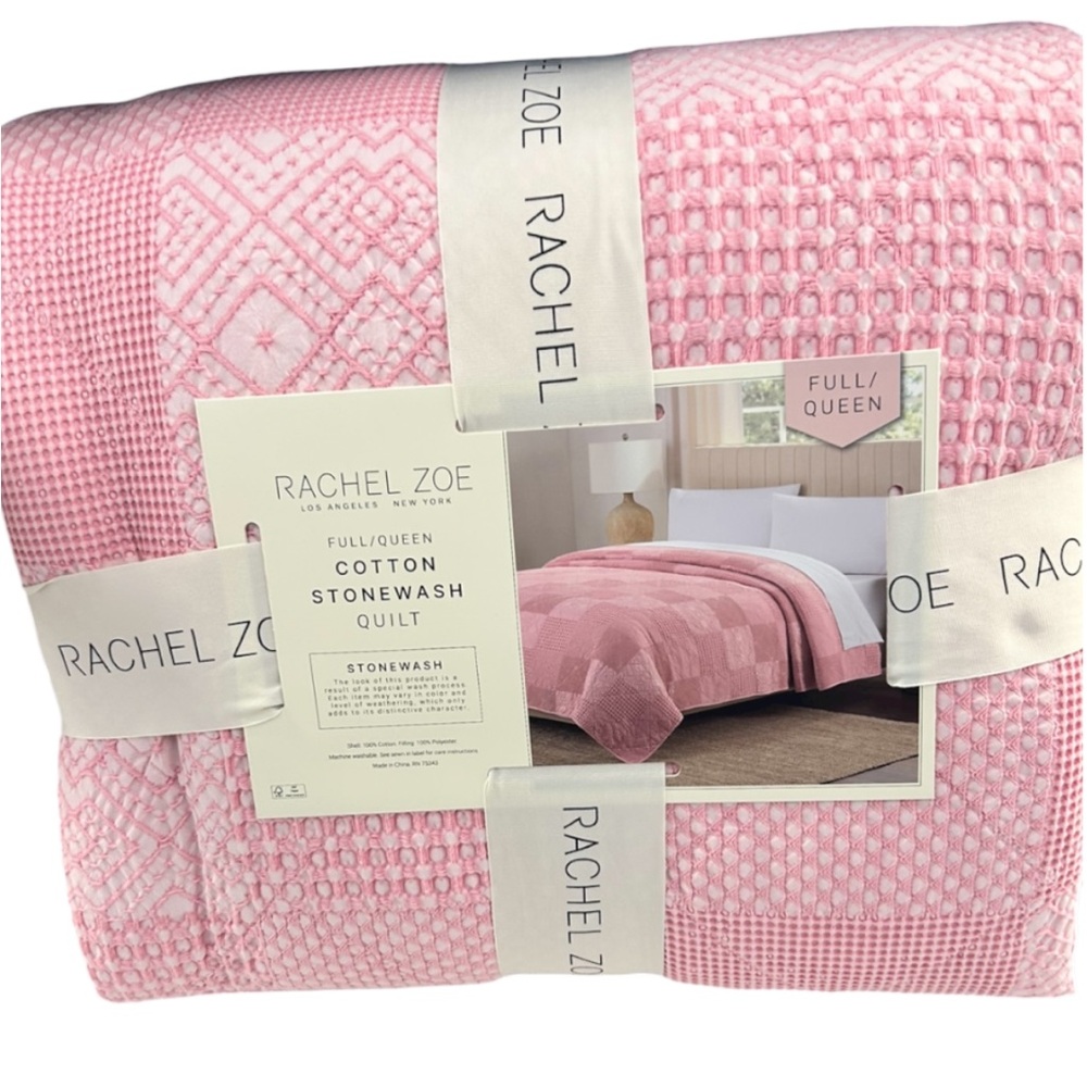 Rachel Zoe Cotton Stonewash Pink Full/Queen Quilt 88”x92”